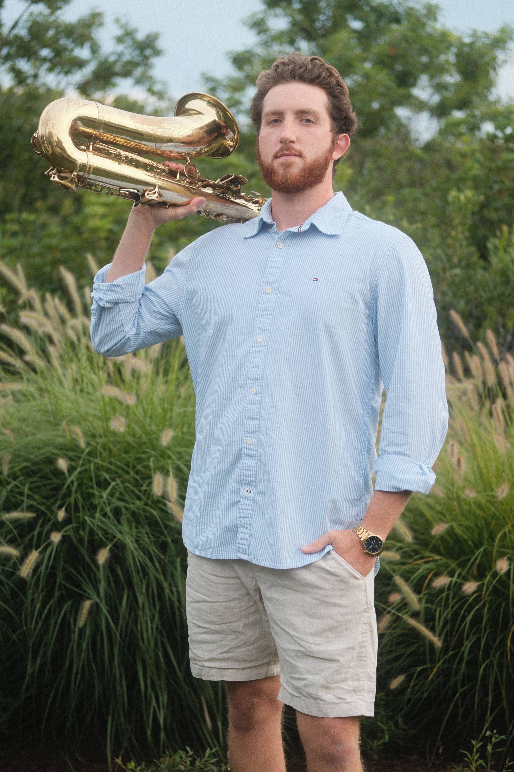 Dawson Bertrand with his saxophone